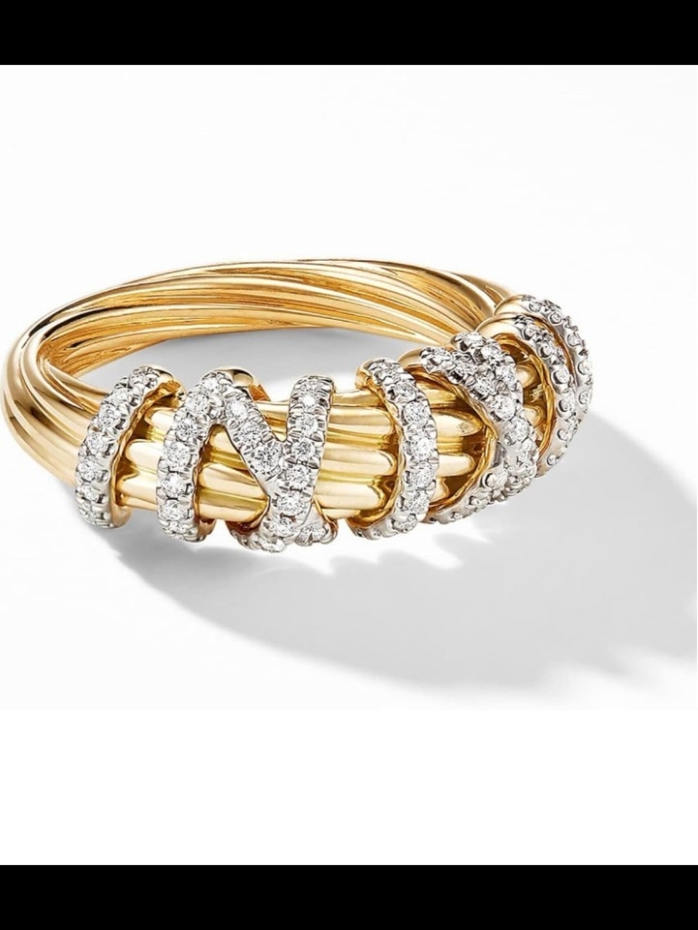 18k Gold Plated Croissant Twist Dome Ring Sz 7 CZ Paved
